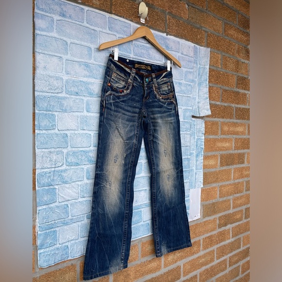 Red Pepper Y2K Embroidered Denim Pants Boot Cut Low Rise size 24 - Picture 6 of 16